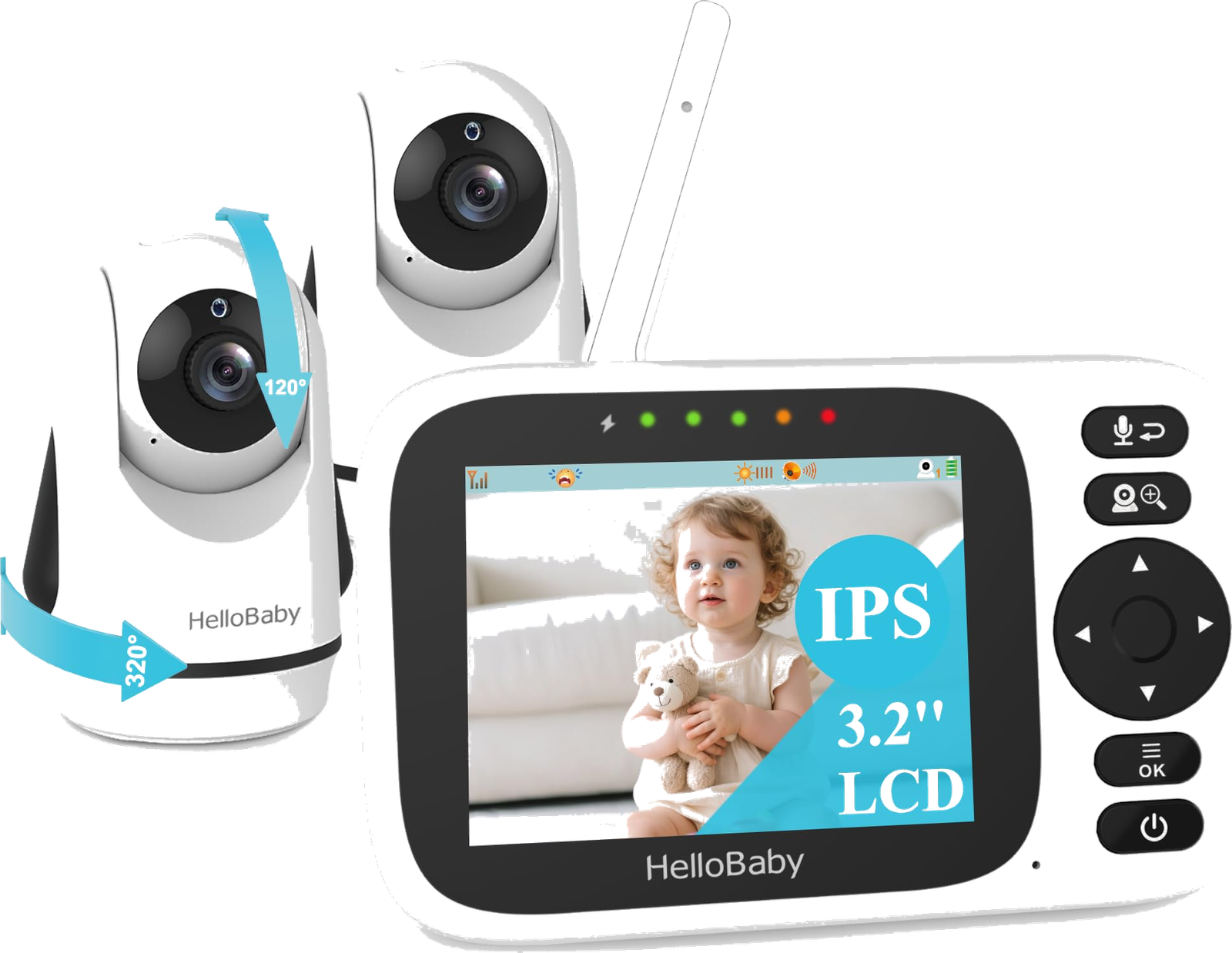 HelloBaby HB6339-2 No-WiFi Dual-Camera Baby Monitor