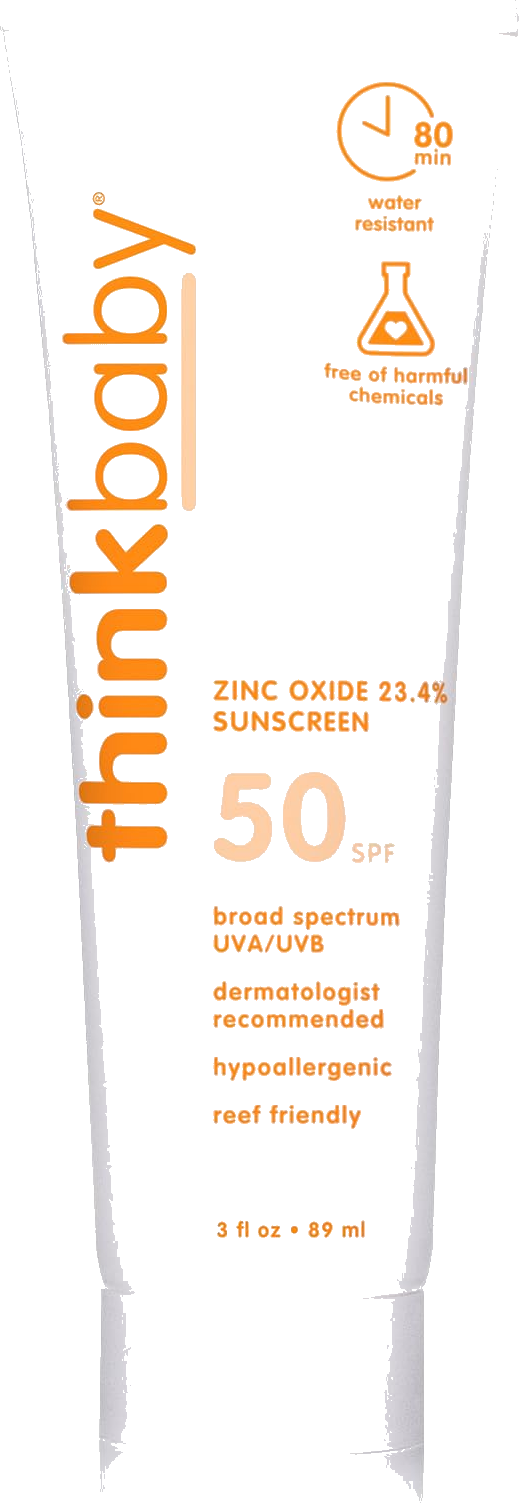 Thinkbaby SPF 50+ Baby Mineral Sunscreen, Water Resistant, Broad Spectrum, 3 oz / 89 mL