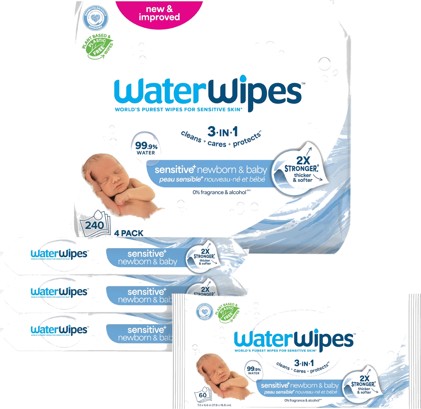 WaterWipes Plastic-Free Original Baby Wipes, 240 Count (4 packs)